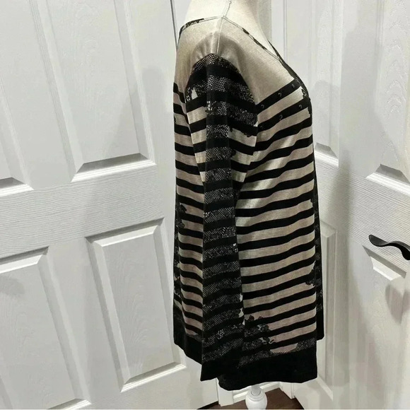 Isabel Gorgeous long lace Striped gold & black blouse shirt tunic w beading - Picture 4 of 8